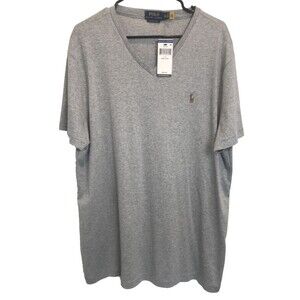 Polo Ralph Lauren Pony Gray V Neck T Shirt Mens Size XXL Cotton Custom Slim Fit